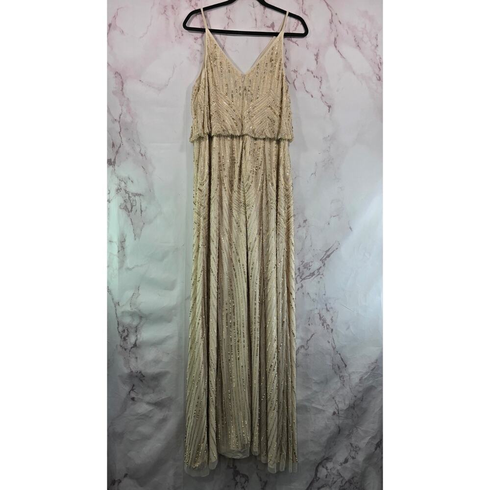 Anthropologie Dress Womens 16 Beaded Sequin Fidelia Champangne Gown Greek BHLDN - Picture 2 of 16
